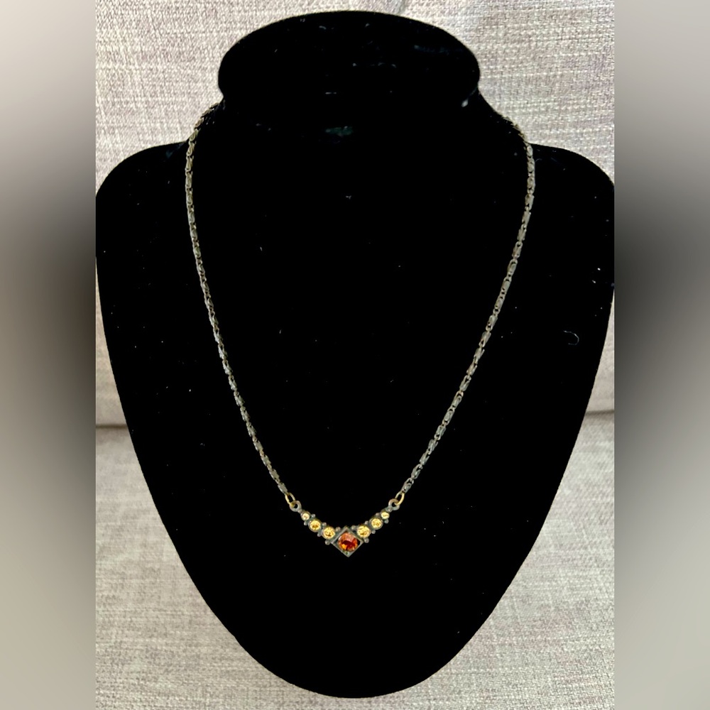 1928 statement cooper colored necklace with brown and beige rhinestones